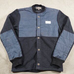 Amundsen Sports Jacket Mens Small Blue Quilted Fleece Snap Front Waxed Cotton